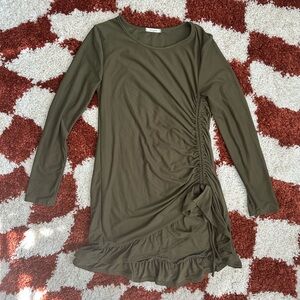 12 Pm By Mon Ami Green Bodycon Dress with Long Sleeves and Ruching — Size S